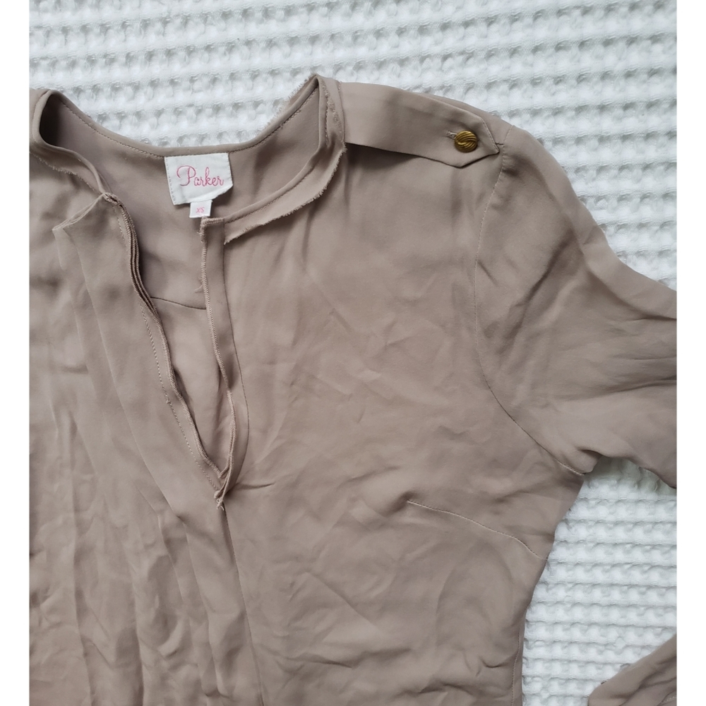PARKER silk earth tone longsleeve ruffle lapel blouse XS